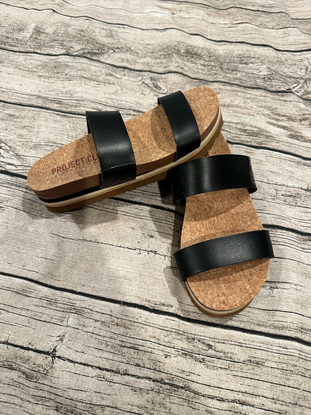 Project Cloud Riptide Black Cork Platform Slide Sandals Size 8
